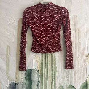 Maroon Mesh Mock Neck Top